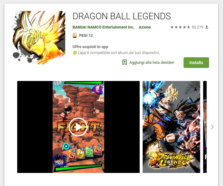 Dragon Ball Legends, disponibile in Italia sul PlayStore